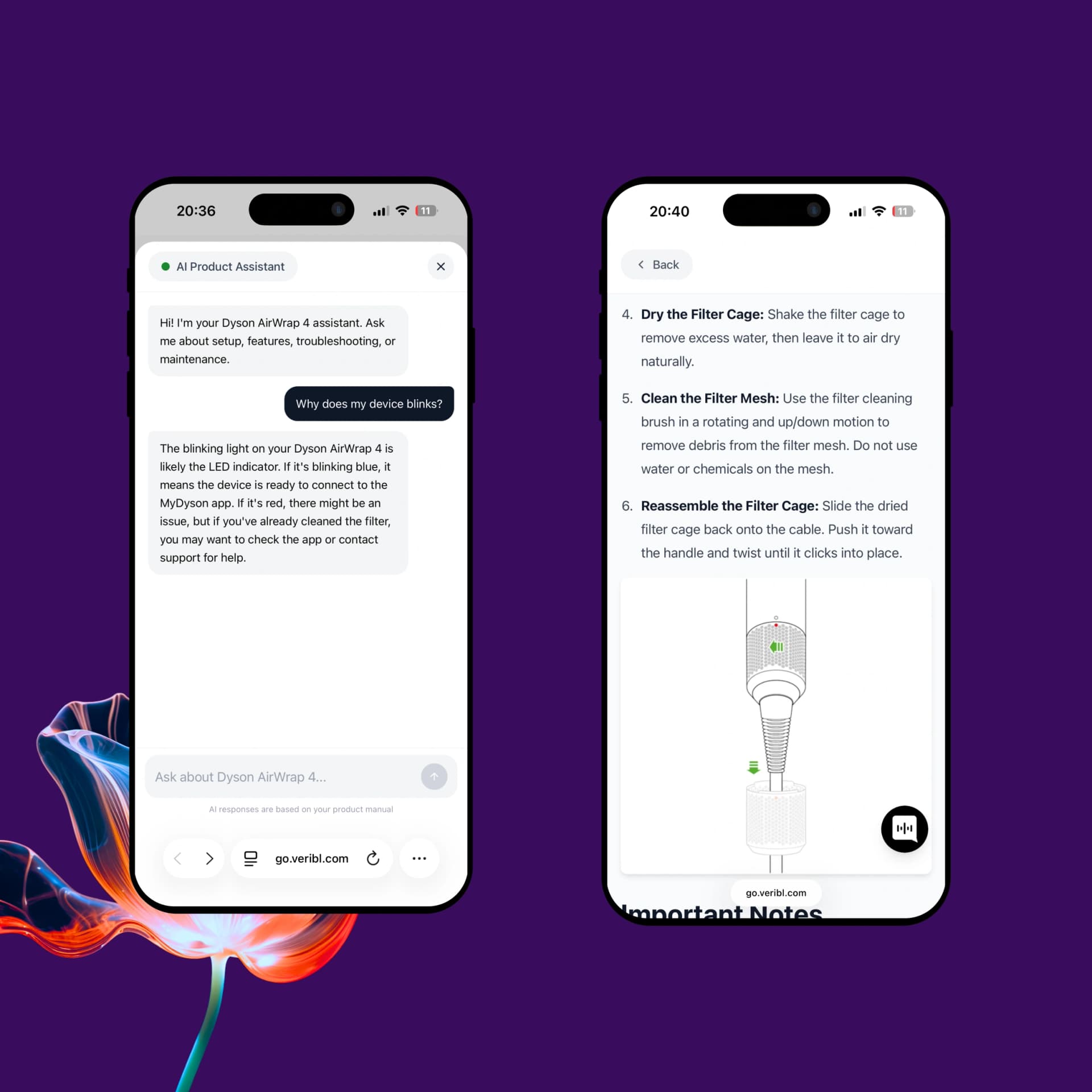 AI support agent and digital guide interface